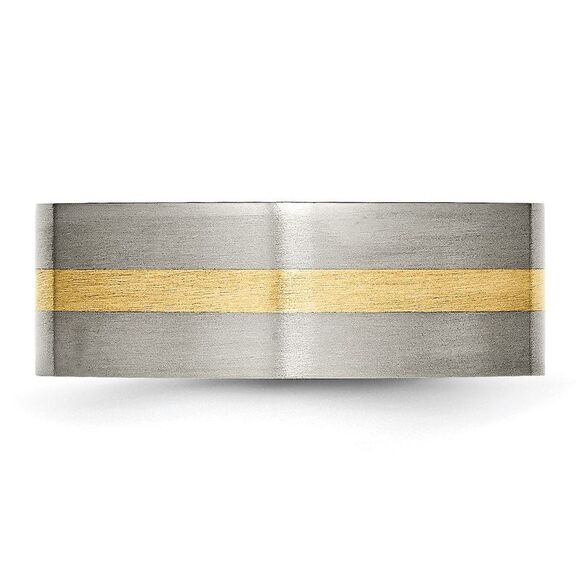 Kazi Luxury Chisel Titanium Brushed with 14k Gold Inlay 8mm Flat Band - Picture 3 of 9